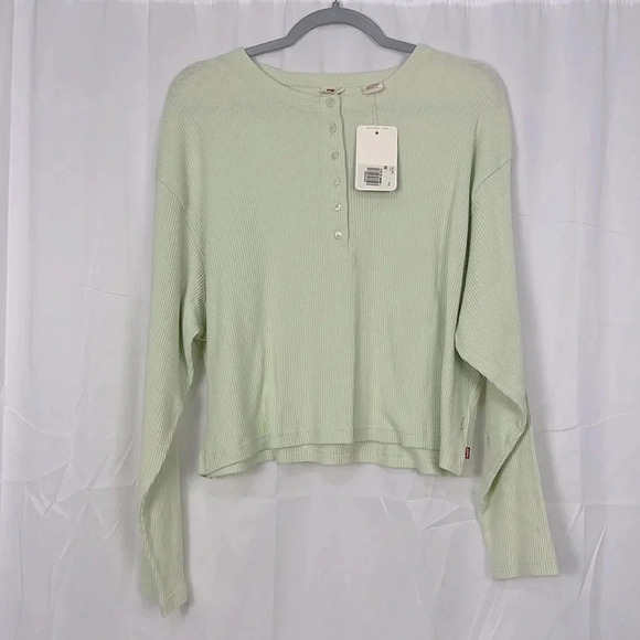 Levi’s The Everyday Henley Long Sleeve Ribbed Cropped Top Size XXL NWT - Picture 1 of 6